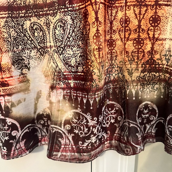 New Directions Orange Brown Graphic Embellished Blouse - Picture 5 of 7